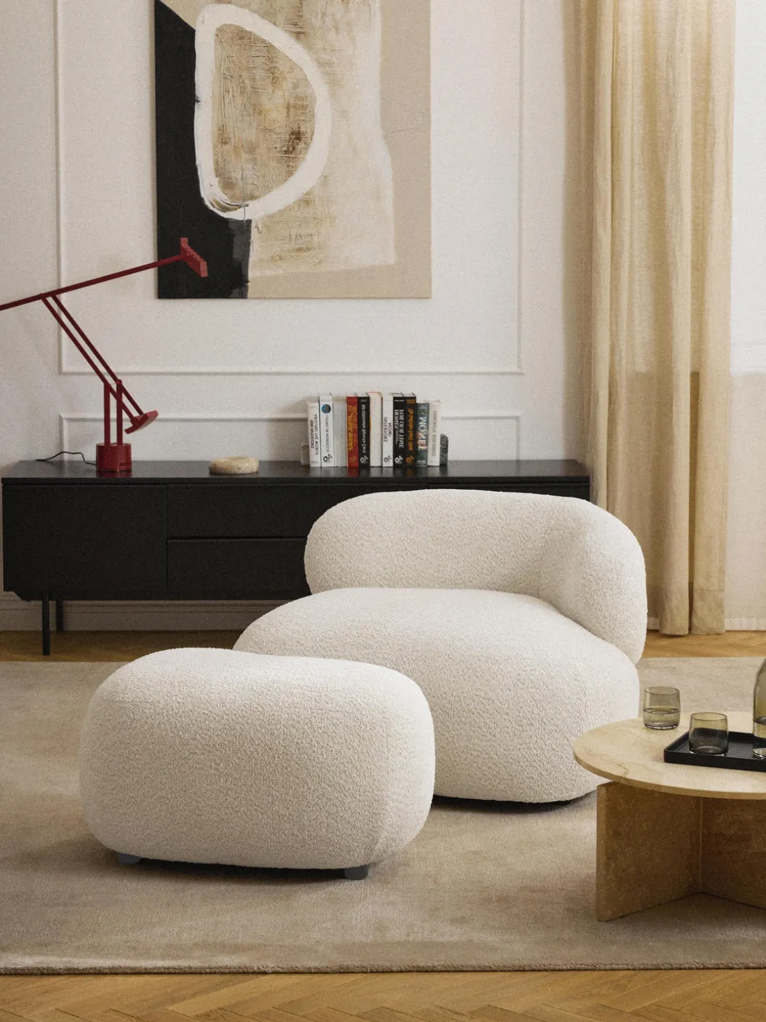 Puf reposapiés de borreguillo bouclé Alba