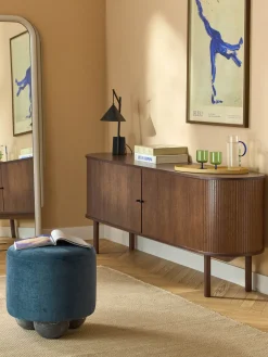 Puf reposapiés tapizado con patas de bola de mármol Lino