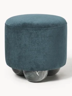 Puf reposapiés tapizado con patas de bola de mármol Lino