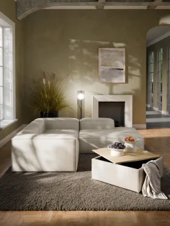 Reposapiés puf de mezcla de lino con espacio de almacenamiento Lennon