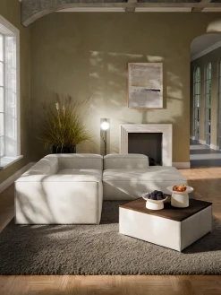 Reposapiés puf de mezcla de lino con espacio de almacenamiento Lennon