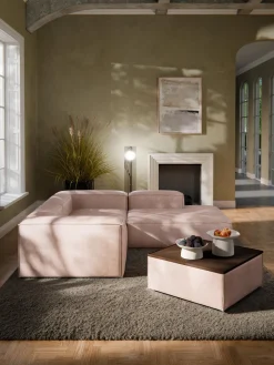 Reposapiés puf de mezcla de lino con espacio de almacenamiento Lennon