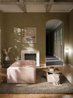 Reposapiés puf de mezcla de lino con espacio de almacenamiento Lennon