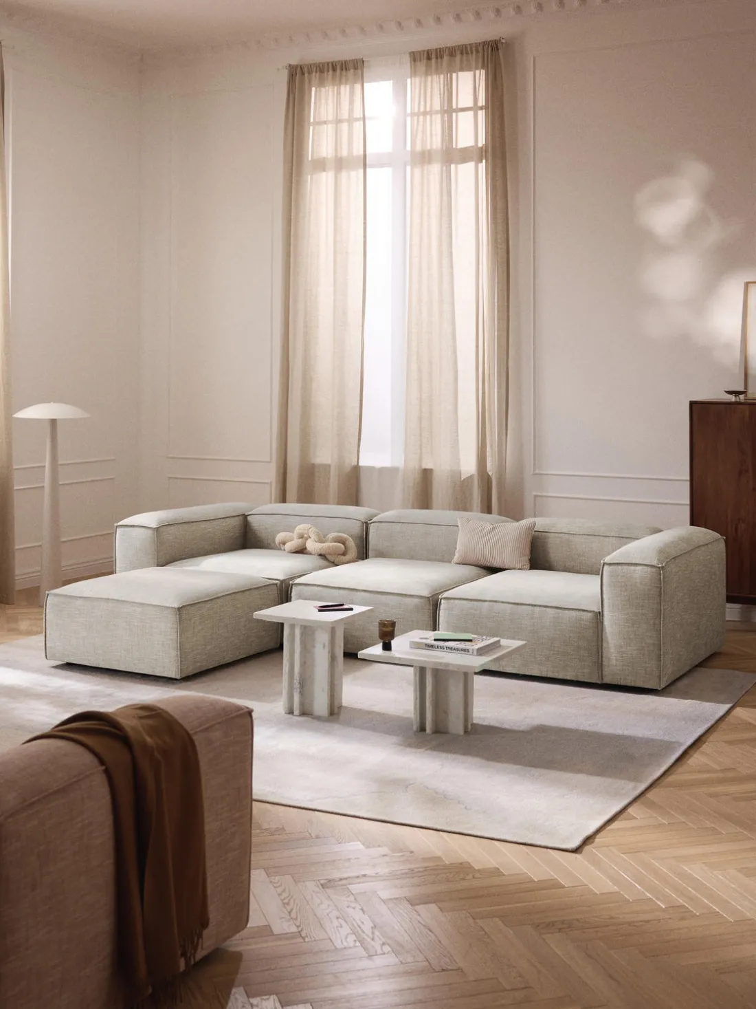 Reposapiés puf de mezcla de lino Lennon