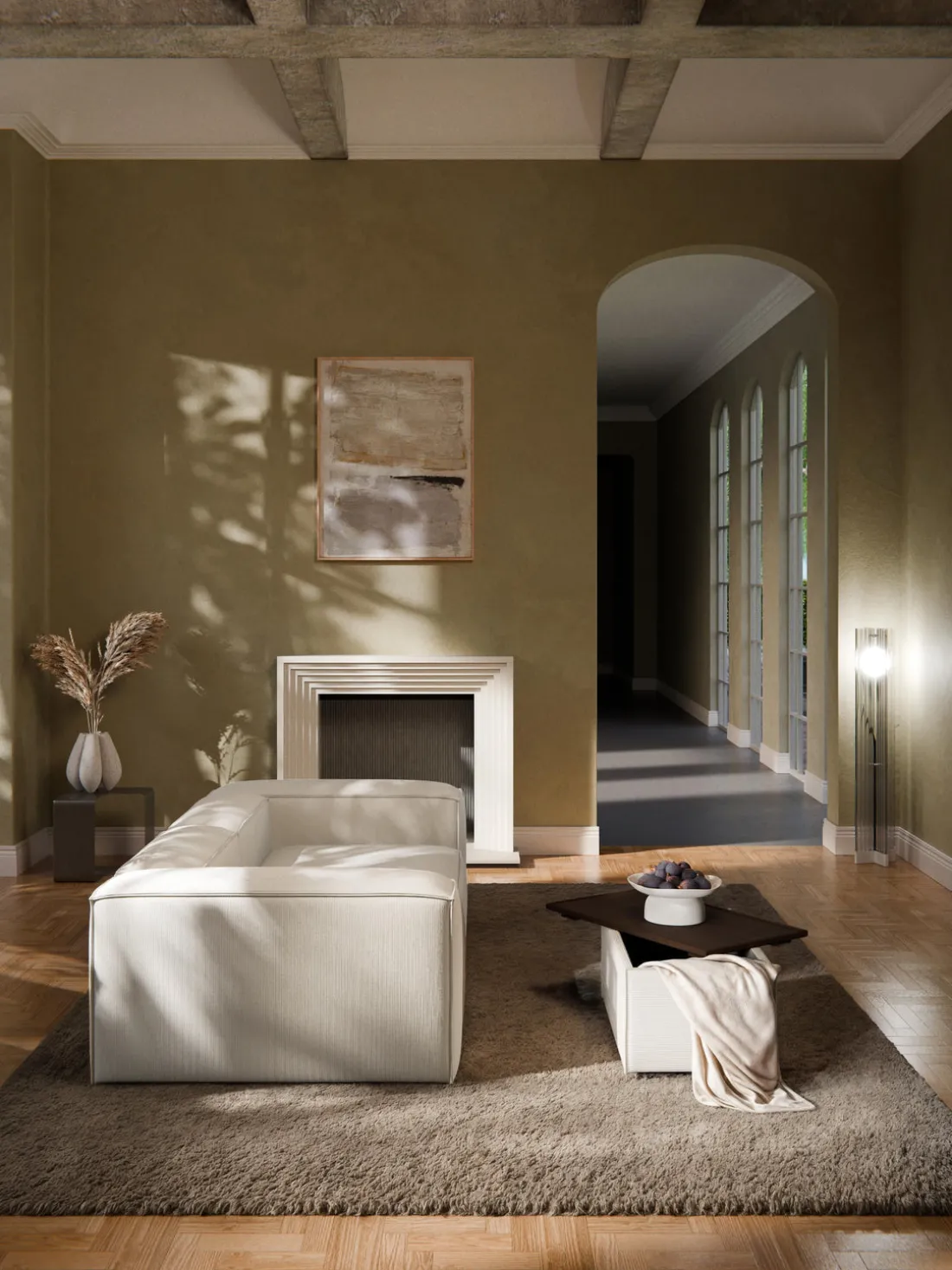 Reposapiés puf de pana con espacio de almacenamiento Lennon