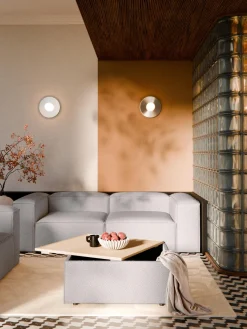 Reposapiés puf en tejido bouclé con espacio de almacenamiento Lennon