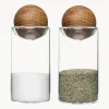 Salero y pimentero de vidrio soplado con tapadera de madera Eden, 2 uds.