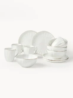 Set de desayuno de porcelana con relieves Sali, 4 comensales (12 pzas.)