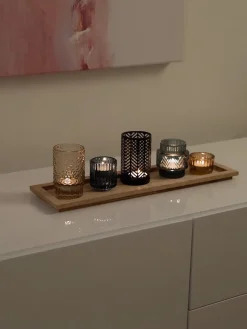 Set de portavelas con bandeja de madera Homa, 6 pzas.