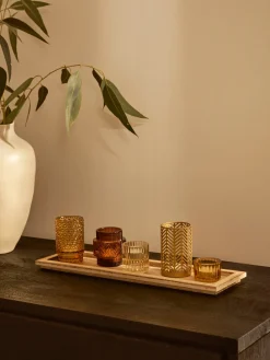 Set de portavelas con bandeja de madera Elviena, 6 pzas.