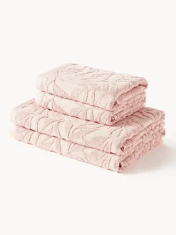 Set de toallas de algodón con relieves Leaf, tamaños diferentes