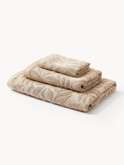 Set de toallas de algodón con relieves Leaf, tamaños diferentes