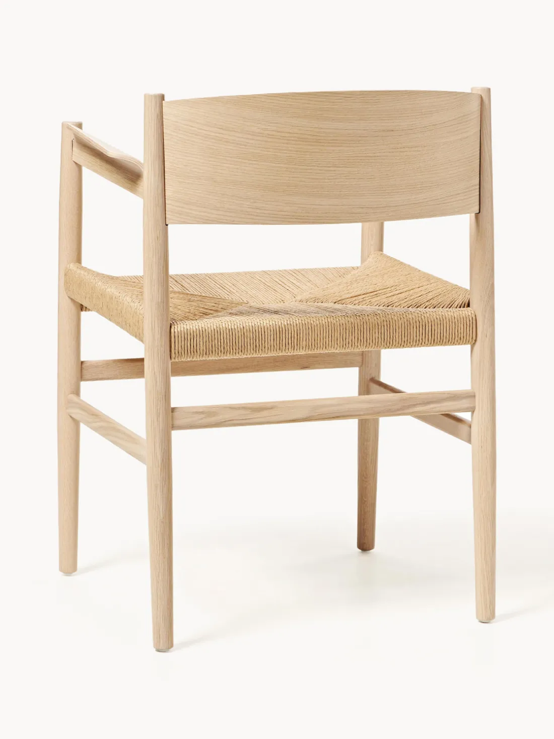 Silla artesanal de madera y mimbre con reposabrazos Nestor