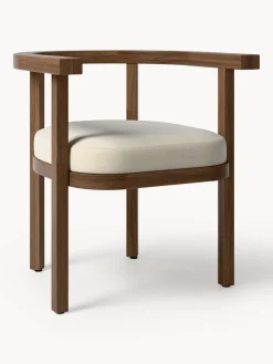 Silla con reposabrazos para exterior de madera de acacia Matheus, con cojín