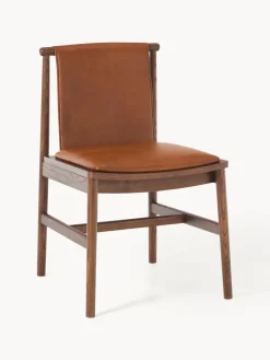 Silla de comedor de madera de fresno con asiento de cuero Hayo