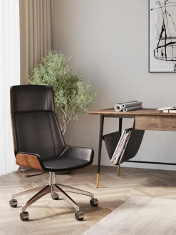 Silla de escritorio de cuero sintético Rouven, altura regulable