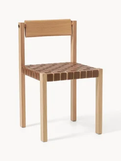 Silla de madera con asiento de cuero Liza