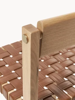 Silla de madera con asiento de cuero Liza