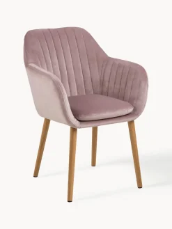 Silla de terciopelo con reposabrazos y con patas de madera Emilia