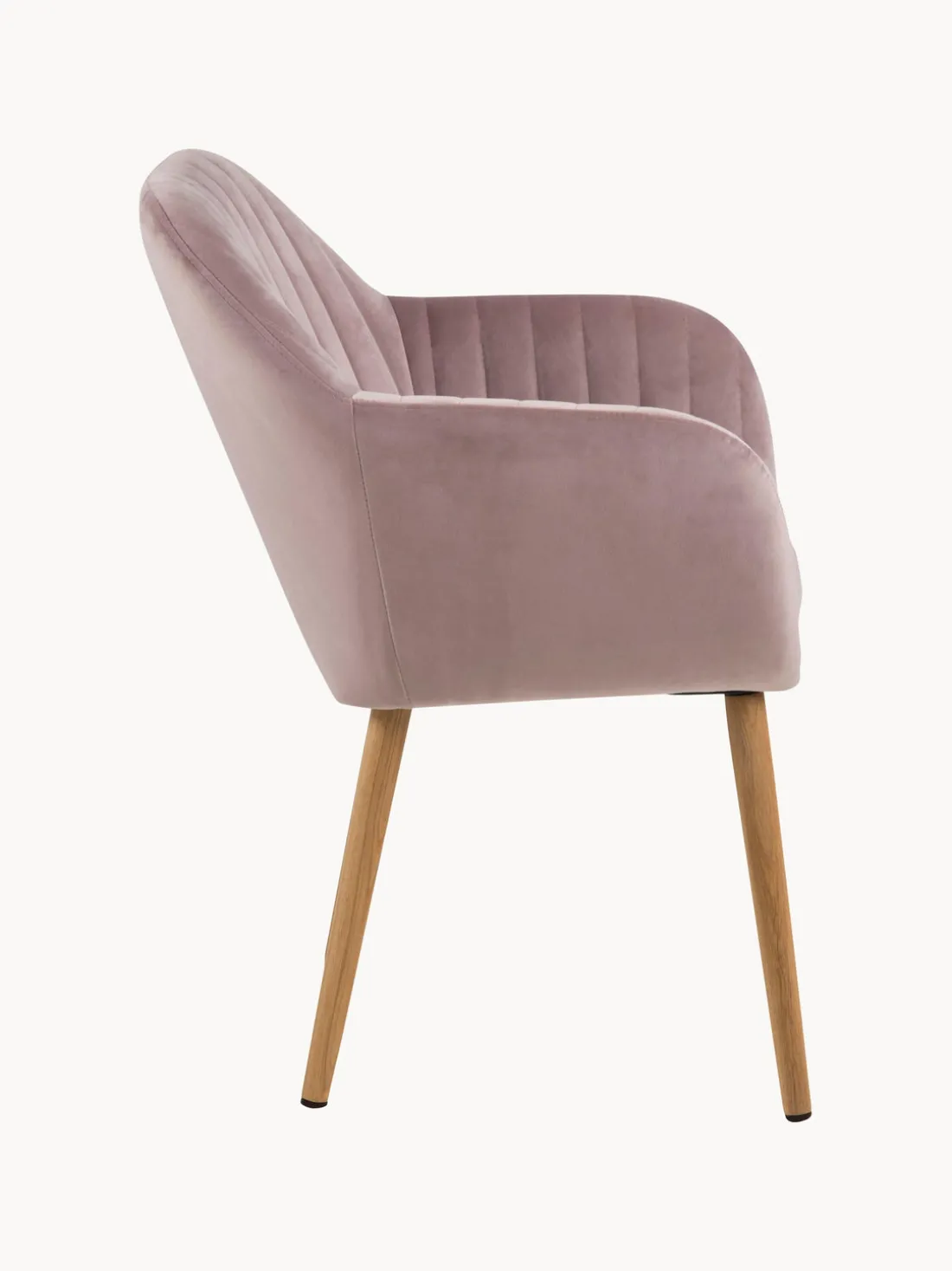 Silla de terciopelo con reposabrazos y con patas de madera Emilia