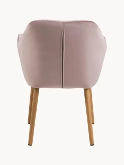 Silla de terciopelo con reposabrazos y con patas de madera Emilia