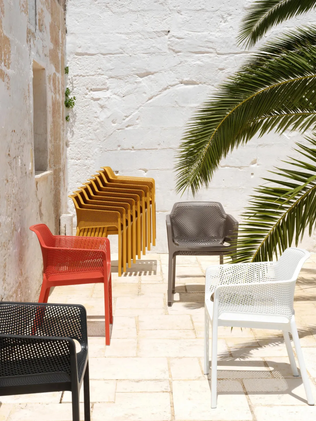 Sillones de jardín apilables con reposabrazos Net, 2 uds.