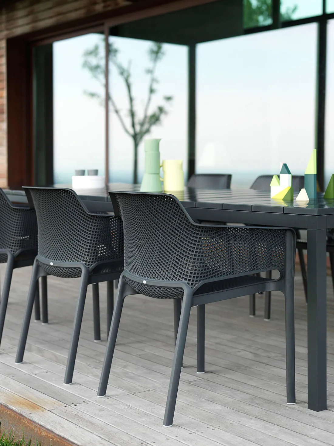 Sillones de jardín apilables con reposabrazos Net, 2 uds.