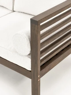 Sofá de jardín en tejido bouclé de madera de acacia Bo (3 plazas)