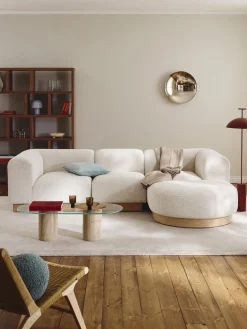 Sofá modular con reposapiés de borreguillo bouclé Natalie (3 plazas)