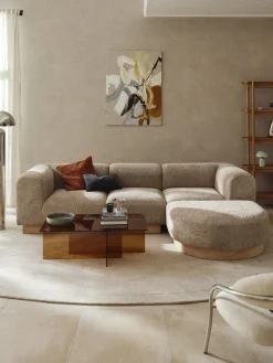 Sofá modular de borreguillo bouclé con reposapiés Natalie (3 plazas, izquierda/derecha)