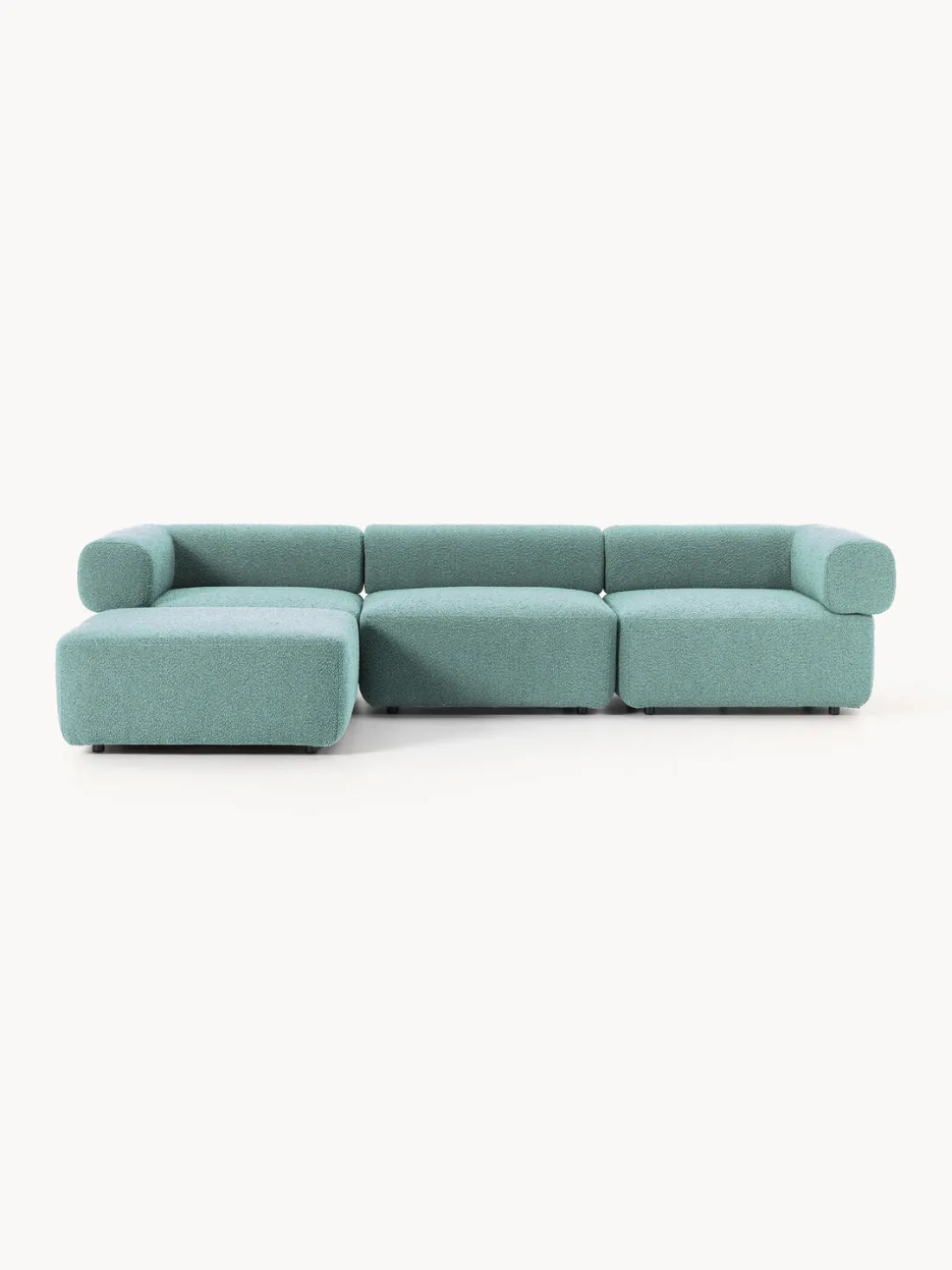 Sofá modular en tejido bouclé Anton (4 plazas), con reposapiés (izquierda/derecha)