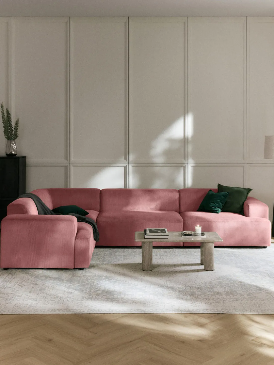 Sofá rinconera grande de pana Melva (4 plazas)