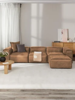 Sofá rinconera modular de cuero reciclado con reposapiés izquierdo/derecho Lennon (4 plazas)