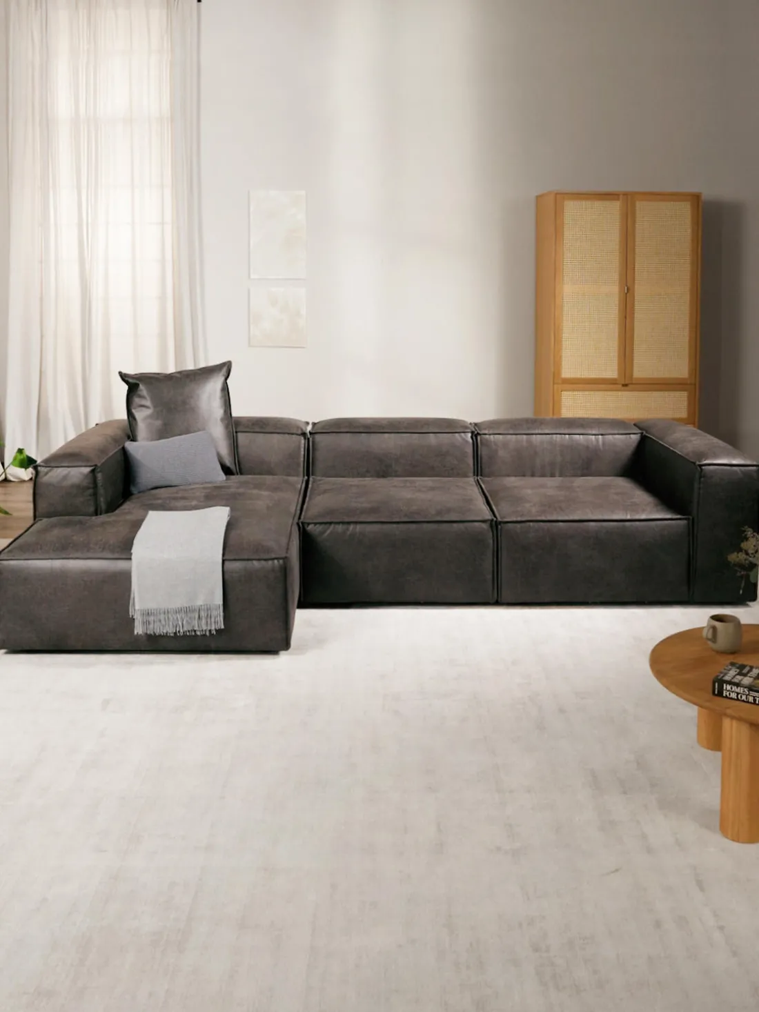 Sofá rinconera modular de cuero reciclado Lennon