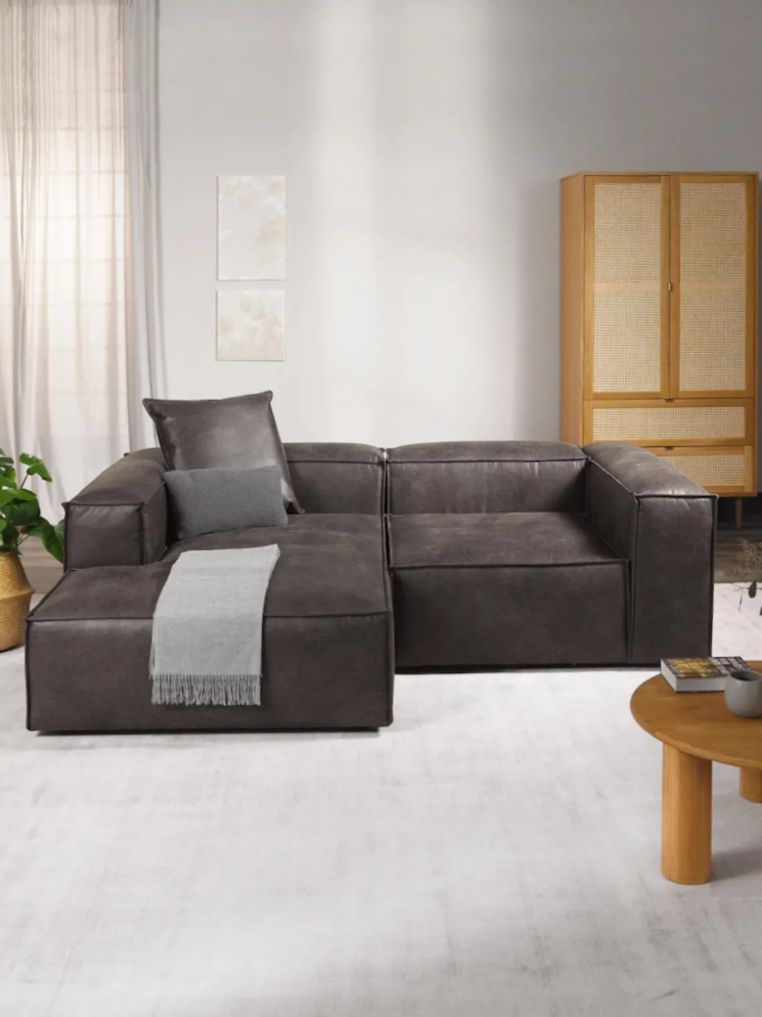 Sofá rinconera modular de cuero reciclado Lennon