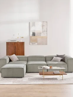 Sofá rinconera modular de pana con reposapiés izquierdo/derecho Lennon (4 plazas)