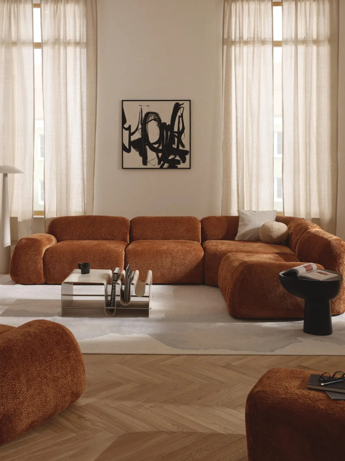 Sofá rinconera modular de boreguillo bouclé Wolke (4 plazas)