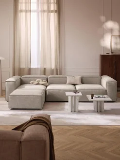 Sofá rinconera modular de mezcla de lino con reposapiés izquierdo/derecho Lennon (4 plazas)