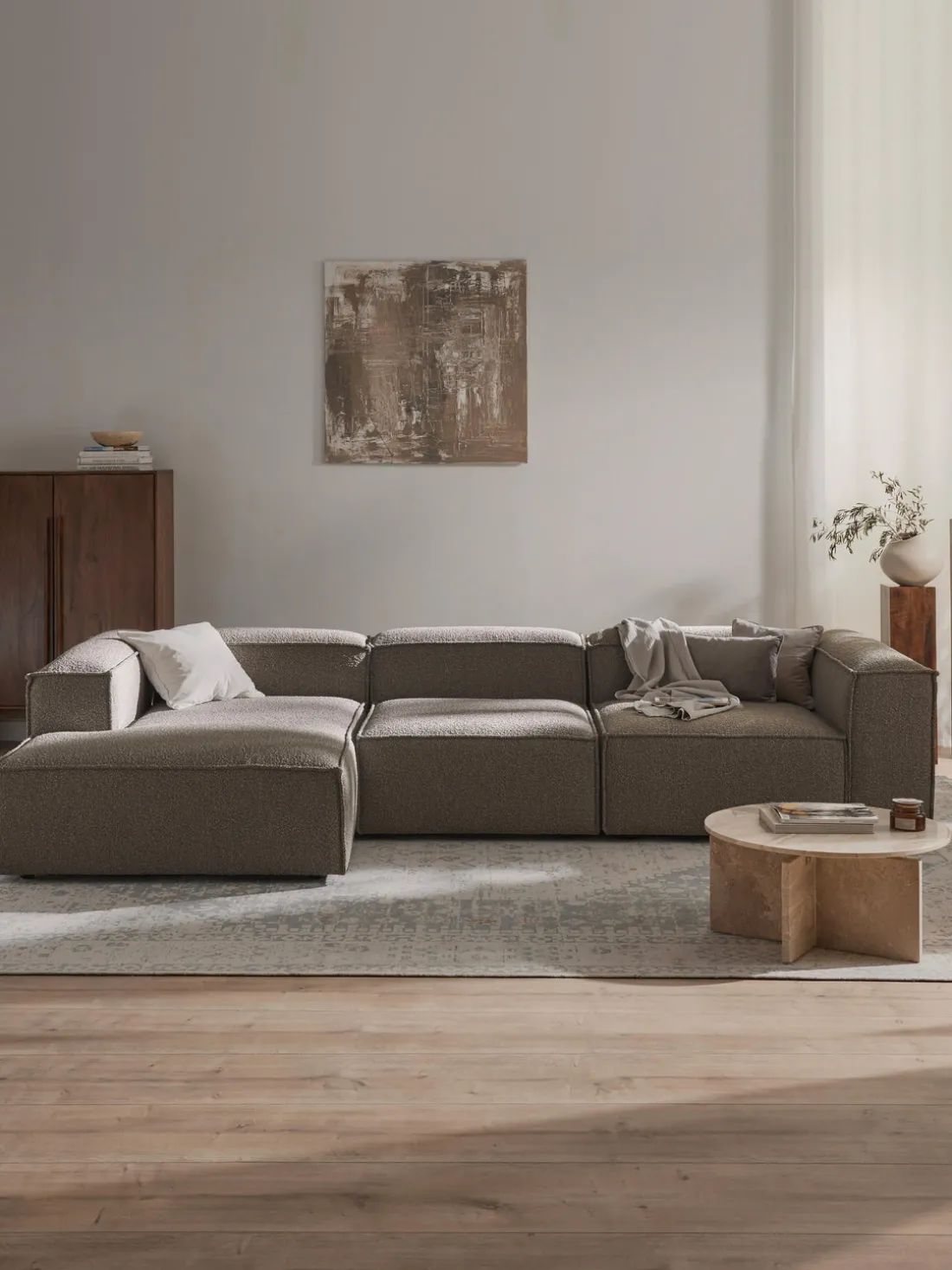 Sofá rinconera modular en tejido bouclé Lennon