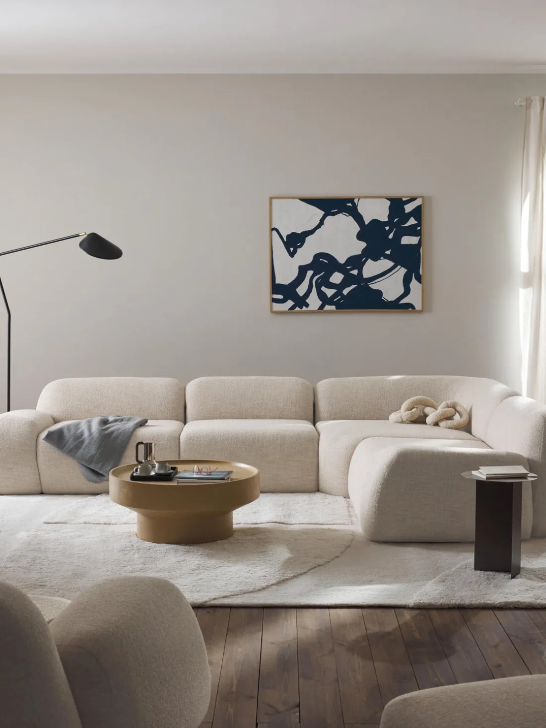 Sofá rinconera modular en tejido bouclé Wolke (4 plazas)