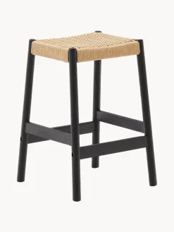 Taburete alto de madera de roble con asiento trenzado Yalia