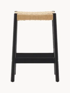 Taburete alto de madera de roble con asiento trenzado Yalia