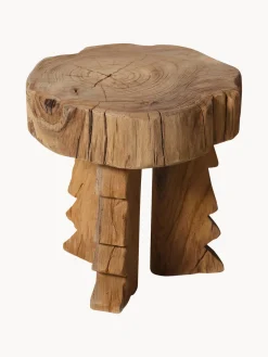 Taburete artesanal de madera de teca Carved