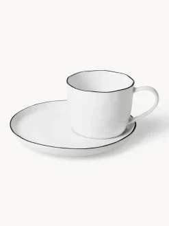 Taza de café con platito artesanal de porcelana Salt