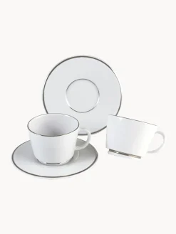 Tazas con platitos de porcelana con borde platino pintado a mano Vitruv, 2 uds.