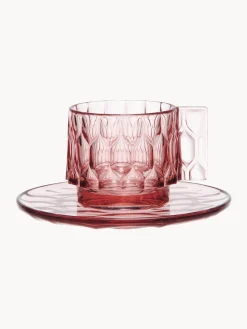 Tazas de café con platitos con relieves Jellies, 4 uds.