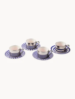 Tazas de café espresso artesanales con platitos Aunty, 4 uds.