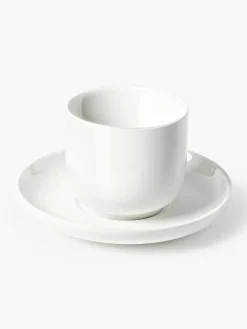 Tazas de café espresso de porcelana con platitos Nessa, 4 uds.