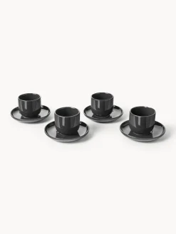 Tazas de café espresso de porcelana con platitos Nessa, 4 uds.