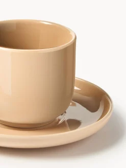 Tazas de café espresso de porcelana con platitos Nessa, 4 uds.